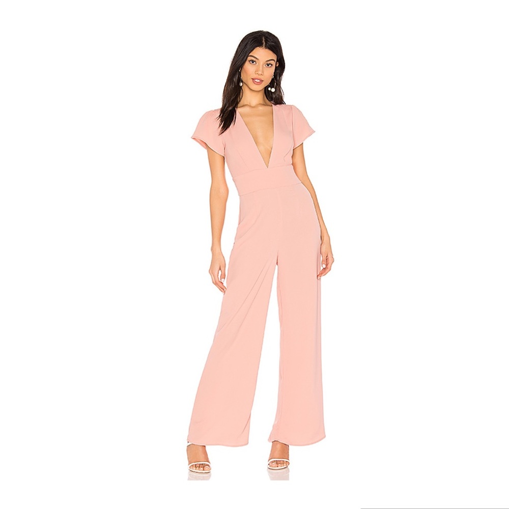 NWT Superdown Penny Deep V Jumpsuit in Nude